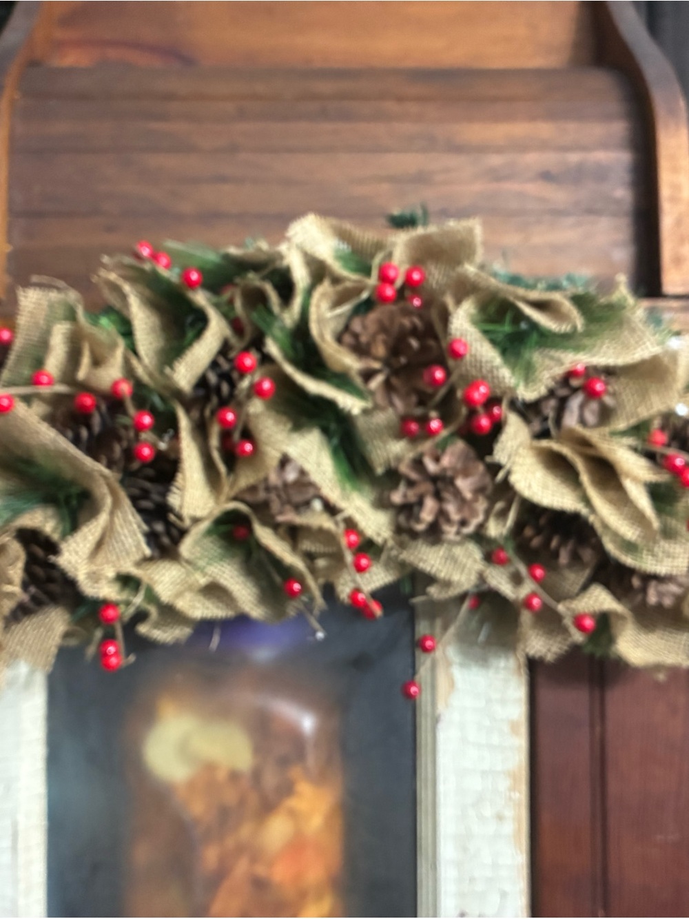 Holiday Burlap Pinecone Garland with Red Berry Accents